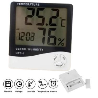 Imagem de Termo Higrômetro Medidor Temperatura Umidade Relógio Digital