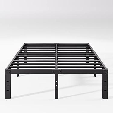 Imagem de Neslime Moldura de cama de 35,5 cm, sem necessidade de mola de caixa, estrutura de cama de plataforma de metal resistente, resistente, montagem fácil e sem ruído, preta