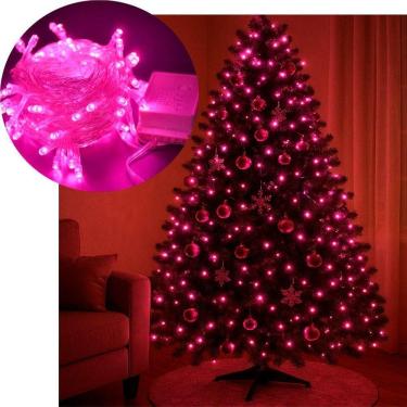 Imagem de Pisca Cordão Varal Natal 100 Lâmpadas Leds Rosa De 10m 220v