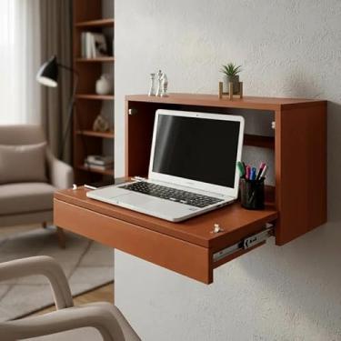 Imagem de Escrivaninha Suspensa Bancada Compacta com Gaveta Mesa para Notebook Madeira Natural