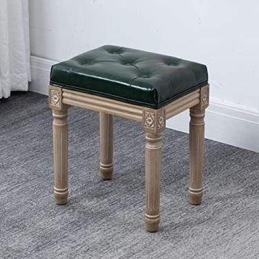 Imagem de Banqueta de madeira rústica, banco de jantar estofado francês, banco tufado para quarto vintage, banco acolchoado para pés otomano para quarto de estar - verde escuro 40 x 30 x 46 cm (16 x 12 x 18