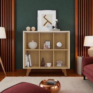 Imagem de Estante Baixa Organizador 6 NIchos Retrô Com Pés Madeira Cinamomo Off 