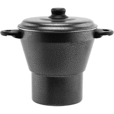 Imagem de Cuscuzeira Nordestina em Alumínio, Acabamento Craquelado Grafite, 3,9L, 19,7 x 20cm, com Tampa e Alças Resistentes, para Preparo de Cuscuz