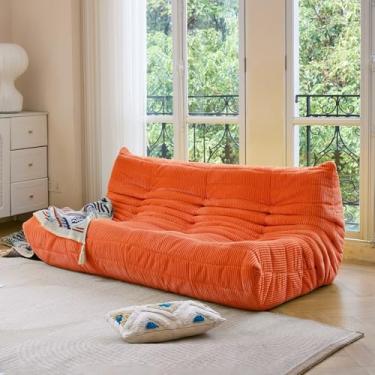Imagem de N&V Fireside três lugares, sofá solteiro sem braços de meados do século, poltrona macia de veludo cotelê premium, poltrona de sofá de espuma para sala de estar, quarto (tangerina)