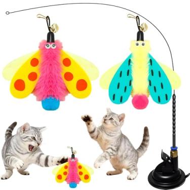 Imagem de Walfront Brinquedos para gatos, brinquedos interativos para gatos, 4 peças de brinquedos realistas de insetos voadores + 2 peças provocadoras de gato, a base pode consertar o gato para brincar