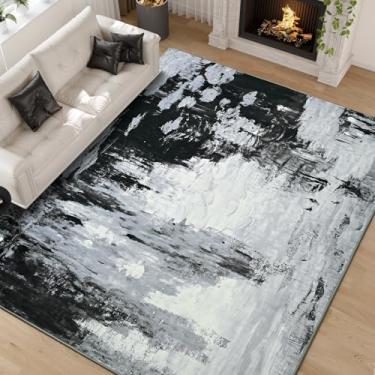 Imagem de ULTSOFE Tapetes de área 15 x 23 cm lavável cinza antiderrapante cobertura de piso abstrato moderno tapete fino para sala de estar, cozinha, quarto, sala de jantar interna, estampa floral, tapetes