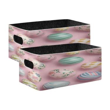 Imagem de xigua Conjunto de 2 caixas de armazenamento de ovos coloridos de Páscoa, cubo de armazenamento dobrável, organizador de cestas de armazenamento para livros, prateleiras, armário, lavanderia, berçário