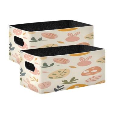 Imagem de xigua Conjunto de 2 caixas de armazenamento de ovos coloridos de Páscoa, cubo de armazenamento dobrável, organizador de cestas de armazenamento para livros, prateleiras, armário, lavanderia, berçário