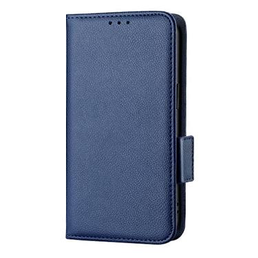 Imagem de Diaobaolee Capa compatível com Oppo F17 Pro, capa flip de couro com compartimento para cartão, design de carteira, trava magnética, suporte, capa de couro para Oppo F17 Pro azul escuro