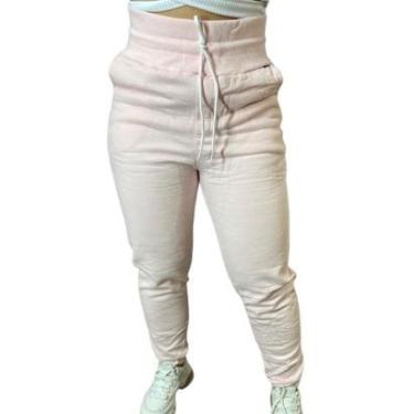 Imagem de Calça Moletom De Frio Feminina Cós Alto Com Bolso Flanelada-Feminino