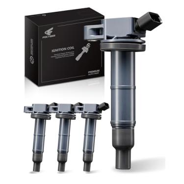Imagem de POCYBER Pacote de 4 bobinas de ignição para Toyota Lexus Scion Camry Corolla RAV4 Solara Matrix Highlander HS250h Vibe TC xB 2.0L 2.4L L4 Substituir OEM 90919-02244 UF333 C1330