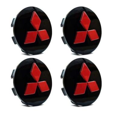 Imagem de Jogo 4 Calota calotinha Roda Mitsubishi L200 Triton TR4 Preto Com Verm