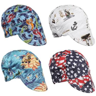 Imagem de 4 peças de tampas de soldagem, chapéus de solda de algodão, bonés de soldador com forro de malha absorvente de suor, chapéus de soldagem respiráveis com anel elástico para soldadores, eletricistas, trabalhadores da estação de energia