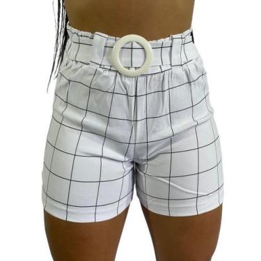 Imagem de Shorts Cintura Alta Clochard Bengaline Xadrez R09 - Baby Modas, Branco
