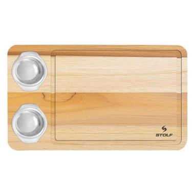 Imagem de Prancha Tábua para Churrasco Stolf 864 48x30cm com 2 Potes Inox