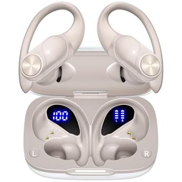Imagem de Waillynice Fones de ouvido Bluetooth sem fio, 80 horas de reprodução, estojo de carregamento sem fio, display digital, fones de ouvido esportivos com graves profundos IPX7 à prova d'água (cinza