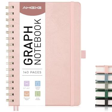 Imagem de AHGXG Caderno de papel milimetrado – Caderno espiral de couro de capa dura 140 páginas, caderno de papel quadriculado A5 14,5 cm x 21 cm, papel grosso de 100 g/m², para engenharia gráfica de escrita