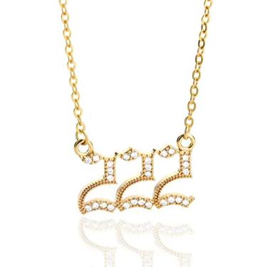Imagem de Nayaboo Colar com número de anjo em ouro 14k, colar com pingentes delicados para mulheres, 111 222 333 444 555 666 777 888 999 corrente de número personalizada, Banhado a ouro, Zircônia cúbica