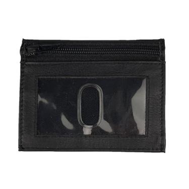 Imagem de Carteira de couro com bolso frontal para identidade com compartimentos com zíper, Preto, One Size, Mini carteira com zíper