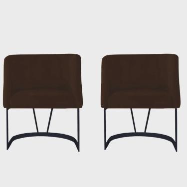 Imagem de Kit 02 Poltrona Cadeira Aurora Luxo Confort Industrial Ferro Preto Veludo Marrom Escuro - Ahz Móveis