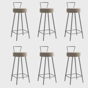 Imagem de Kit 06 Banqueta Alta Com Encosto Tais Eiffel Cozinha Bar Bistrô Ferro Prata Sintético Bege - Ahz Móveis