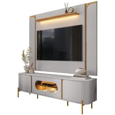 Imagem de Rack Para Sala Orgânico Suy Com Painel Para 75 Pol Maresca B02 Off White Cinamomo - Lyam Decor