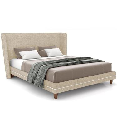 Imagem de Cabeceira Casal Nilo 195cm Com Cama Pés Madeira Suném P05 Linho Bege - Lyam Decor