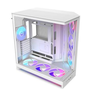 Imagem de NZXT H9 Flow RGB+ (2025) – Caixa de PC de fluxo de ar de torre média ATX de câmara dupla grande – Inclui 7 ventiladores RGB (6 x 140 mm, 1 x 120 mm) e hub de controle – Suporte de radiador de 420 mm
