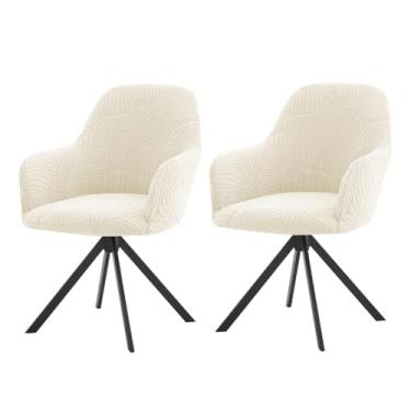 Imagem de Lzyjckh Capa elástica para cadeira de jantar com encosto curvo, Capa para cadeira de bar giratória com braços, para decoração de sala de estar, quarto e casa,Beige 2pcs
