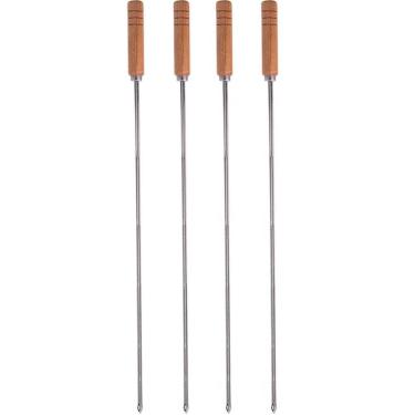 Imagem de 4 Espetos Kort Simples para Churrasco de Aço Inox e Madeira 85cm Domama