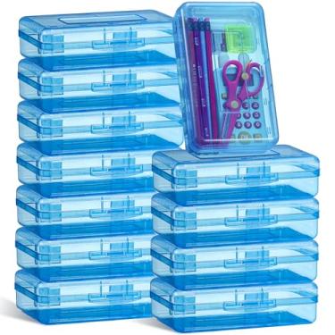 Imagem de Leelosp Pacote com 12 caixas de lápis transparentes para escola, estojo de plástico a granel com tampa, caixa de armazenamento de giz de cera grande, empilhável, organizador de artigos de papelaria