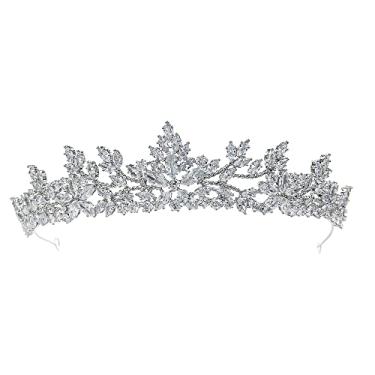 Imagem de Sepbridals Tiara de folhas de zircônia cúbica para casamento, coroa de diadema nupcial, acessórios de cabelo femininos, média, metal, zircônia cúbica