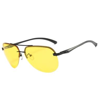 Imagem de Óculos de sol com proteção UV400 para homens e mulheres | Dobradiças de metal em alumínio, lentes coloridas | Para dirigir e praticar esportes ao ar livre, visão noturna preta