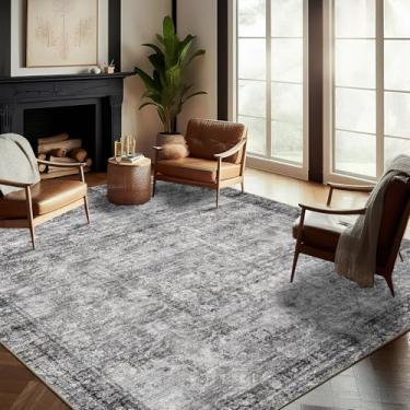 Imagem de CHAMPLANT Tapete lavável, 2,5 m x 25,4 m, design boho retrô, antiderrapante, fácil de cuidar, ideal para áreas de alto tráfego na sala de estar, quarto, escritório, mesa de café, cozinha, tapete