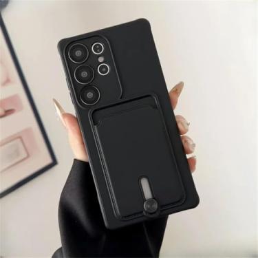 Imagem de Capa de silicone líquido para Samsung Galaxy S25 S24 S23 S22 S21 S20 Ultra Plus FE Capa com suporte para cartão para Samsung A56 A55 A54 A34 A53 (para Galaxy S24 FE/preto)