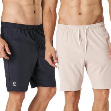 Imagem de Kit 2 Bermudas Casual Melange Microfibra Elastano Slim Fit - Shenus, P
