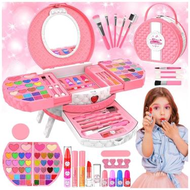 Imagem de Kit de Maquiagem Infantil com 66 Peças para Crianças de 3 a 10 Anos, MINIFUN, Rosa e Branco