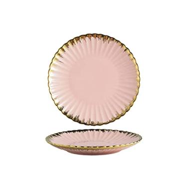 Imagem de Prato de serviço pratos de jantar de cerâmica criativos 21 cm em forma de flor pratos de servir para aperitivo bife macarrão festa familiar louça louça pratos seguros para lava-louças (cor: carvalho