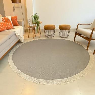 Imagem de Tapete Redondo Franjado 150 x 150 cm Pelo Curto Sala Quarto Cozinha Escritório (Palha Mesclado)