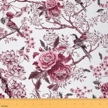 Imagem de jejeloiu Tecido de estofamento floral infantil para cadeiras tecido de flores rosa e branco por jarda 1 jarda para decoração de quarto botânico à prova d'água decoração interna ao ar livre cenário