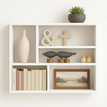 Imagem de Estante de Parede Decorativa 6 Compartimentos Branca, 70x80x1cm para S