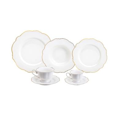 Imagem de WOLFF - Aparelho de Jantar 42 Peças de Porcelana Maldivas Branco com Fio Dourado