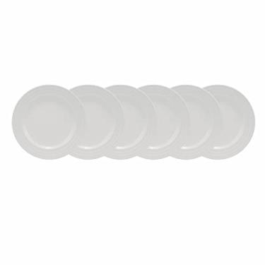 Imagem de Estojo com 6 pratos sobremesa. Modelo redondo com relevo arcos. Branca. Fabricado pela porcelana schmidt.