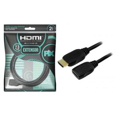 Imagem de Cabo Extensor Hdmi 2 Metros 4k Hdr 19p Preto Pix 018 9420