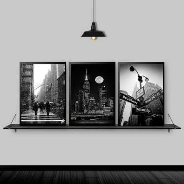 Imagem de Kit 3 Quadros Fotografias New York 33X24Cm Moldura Branca - Quadros On