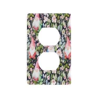 Imagem de Blueangle Gnomos Flower Duplex Outlets Placa de parede, tamanho padrão, placas de cobertura de tomada elétrica de 1 gangue para decoração de quarto de escritório em casa, 4,53 x 2,76 polegadas (836)