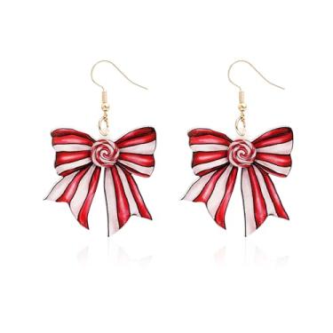 Imagem de Sonateomber Brincos de Natal com pingente de laço para mulheres, presente fofo vermelho e verde pendurado em acrílico de Natal, acessórios de festa, fantasias, joias modernas, presente, Latão, Sem