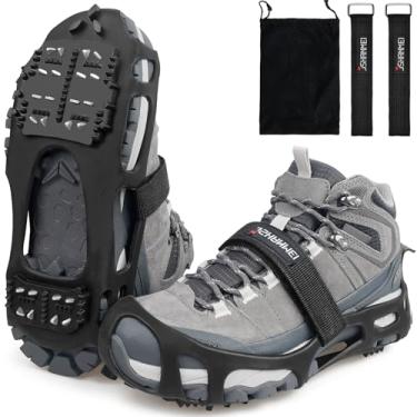Imagem de JSHANMEI Traction Ice Cleat Spikes Crampons Snow Grips antiderrapante, seguro para proteção, calçado elástico sem cadarço para caminhadas, caminhadas, na neve e no gelo, Preto, Small