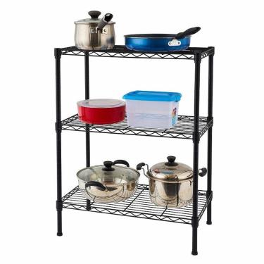 Imagem de Estante Aço 3 Prateleiras Preta Aramada 90 Cm