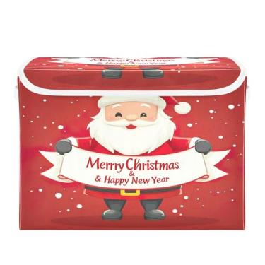 Imagem de SEHANY Linda caixa de armazenamento de Papai Noel de Natal com tampas e alças, organizador de cestas de armazenamento de tecido dobrável, caixas de armazenamento de cubos grandes para roupas, cobertor